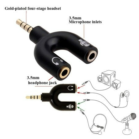 AUDIO SPLITER MODEL - U 2 IN 1/ AUDIO HEADSET MIC U SPLITER 2 to 1 hp laptop