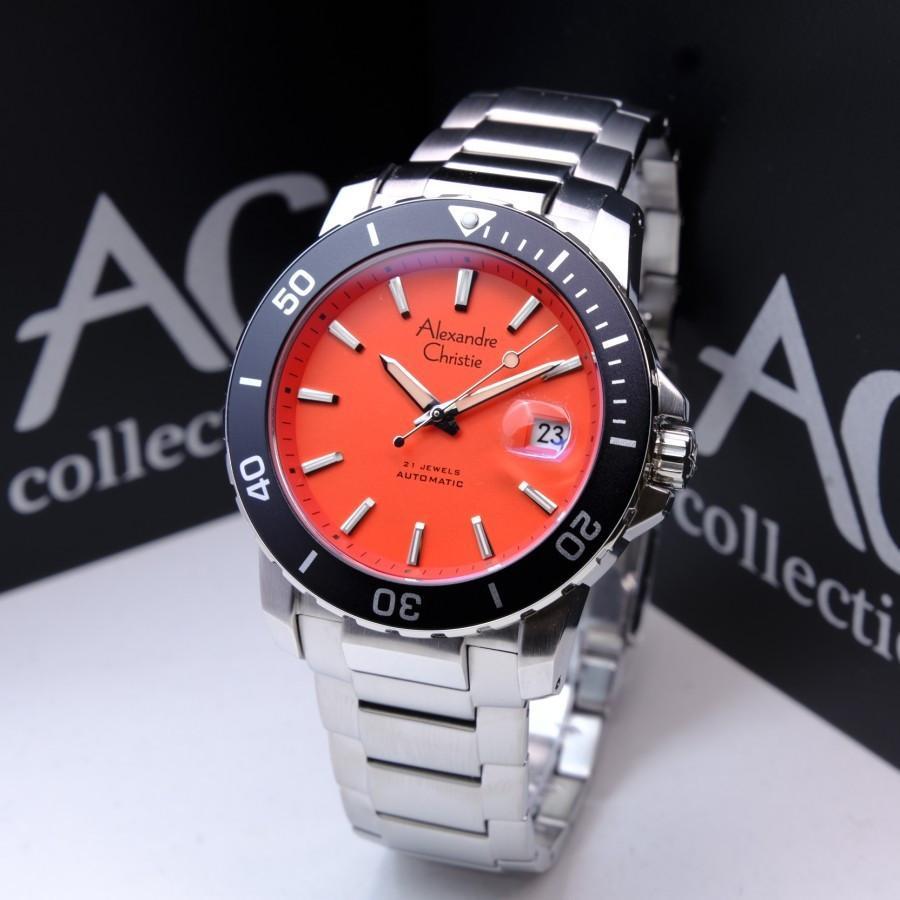 Promo Jam Tangan Pria Alexandre Christie AC 6141 / AC6141 Automatic Rantai Original - SILVER RED
