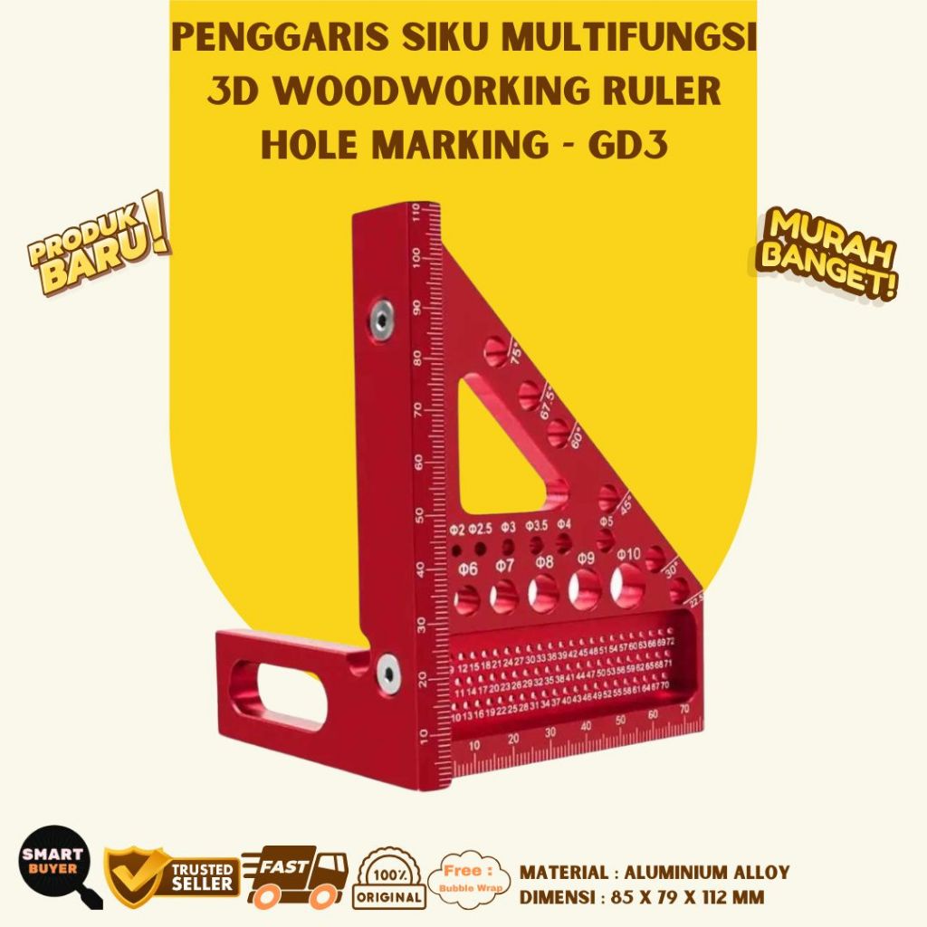 

Penggaris Siku Multifungsi 3D Woodworking Ruler Hole Marking GD3 Tidak Bergeser