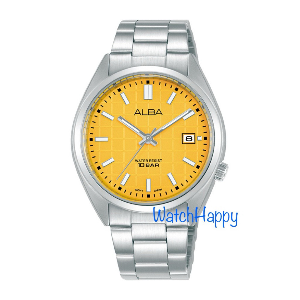 JAM TANGAN ANALOG ALBA AG8M41X1 / AG8M41 / AG8M41X QUARTZ MOVEMENT YELLOW DIAL SILVER STAINLESS STEE