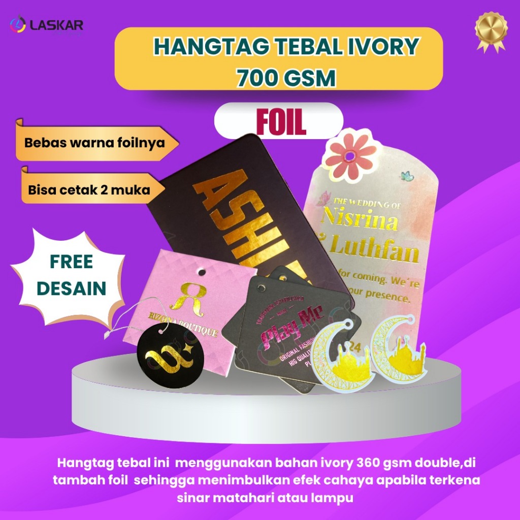 

hang tag aesthetic custom hangtag baju label ucapan hampers lebel nama sendiri emboss foil gold