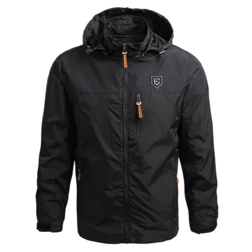 KAMBA.STORE Jaket parasut pria dan wanita bahan taslan unisex waterproof hitam full kupluk topi bisa