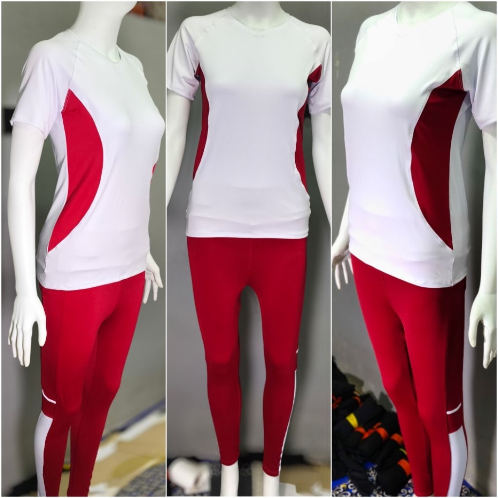 BAJU OLAHRAGA WANITA MERAH PUTIH
