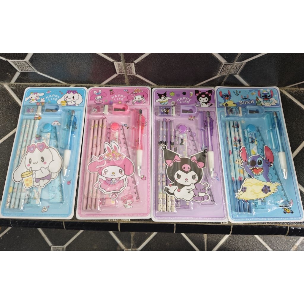 

Set Alat Tulis Karakter Sanrio Kuromi Melody Cinamorol Stitch Pensil Pulpen Penggaris Penghapus Rautan