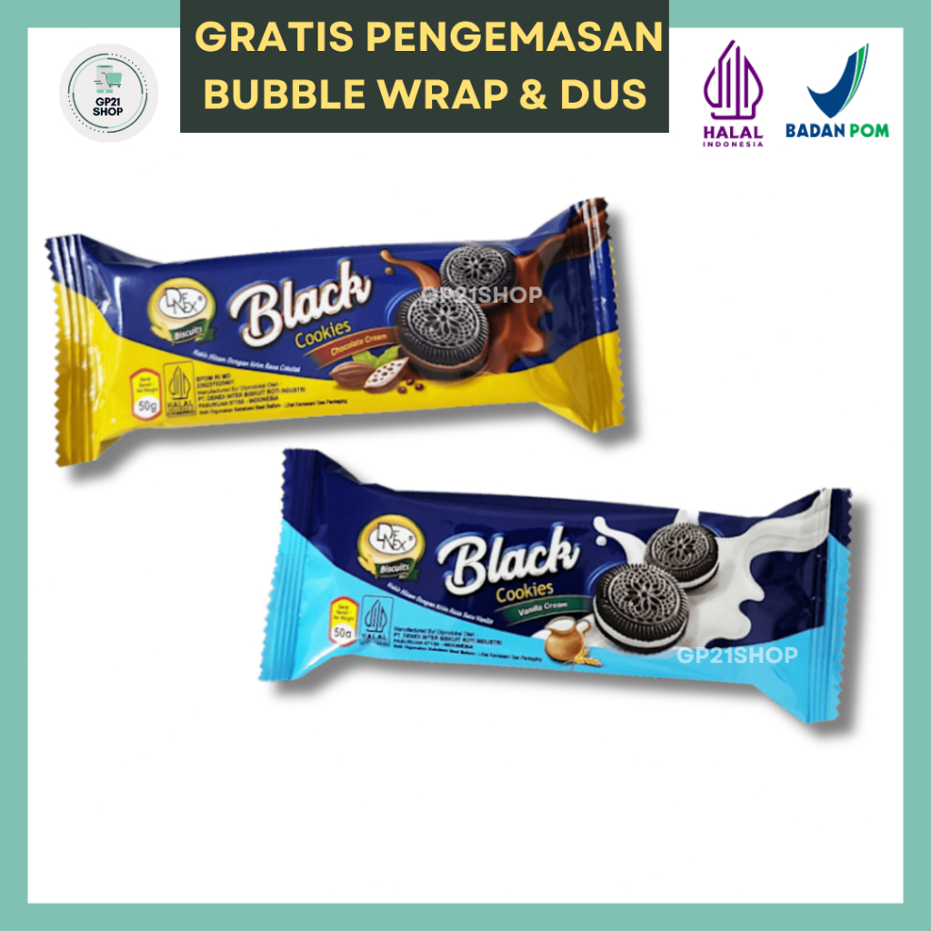 

Denex Black Cookies 50gr - Biskuit Kukis Lapis Krim Snack Cemilan Murah Enak