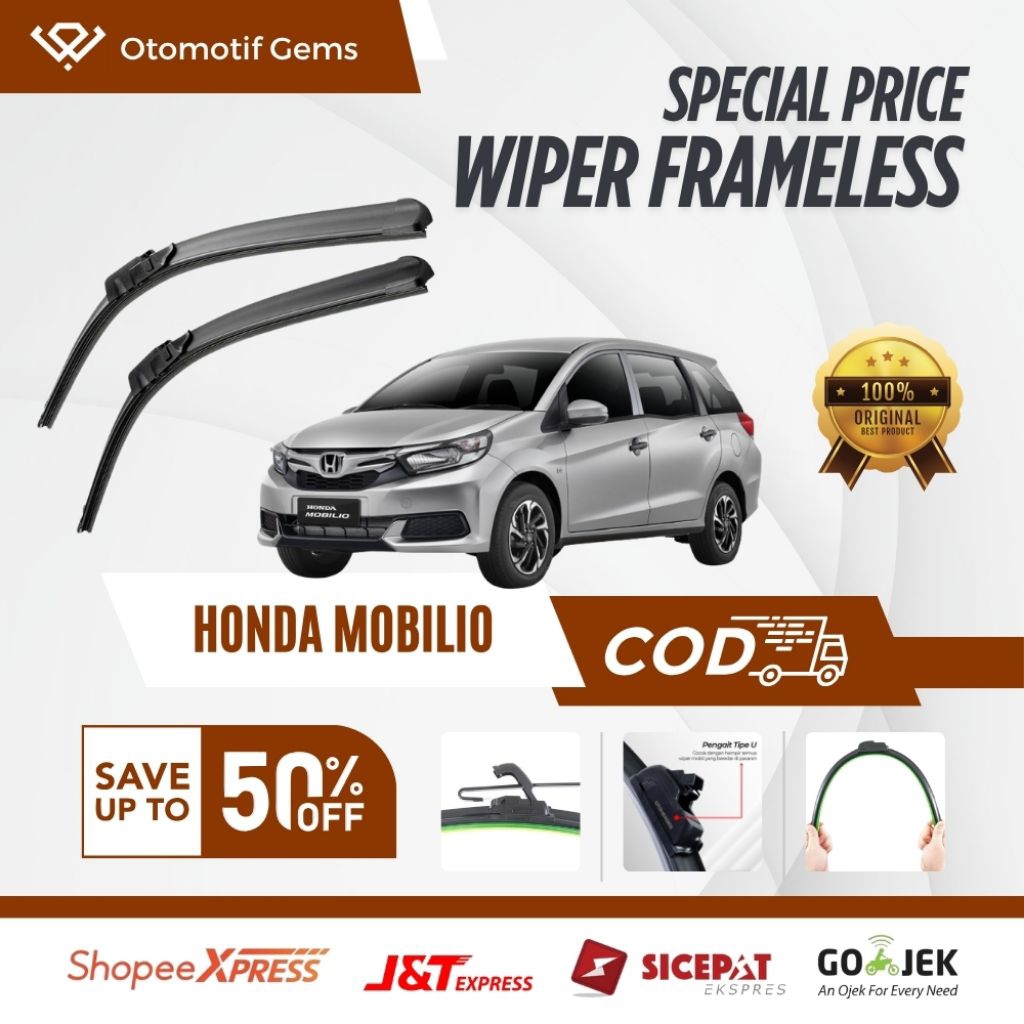 Wiper Frameless Mobil Honda Mobilio Halus Anti Suara Sepasang Isi 2 Pcs Kanan Kiri | Wiper Kaca Mobi
