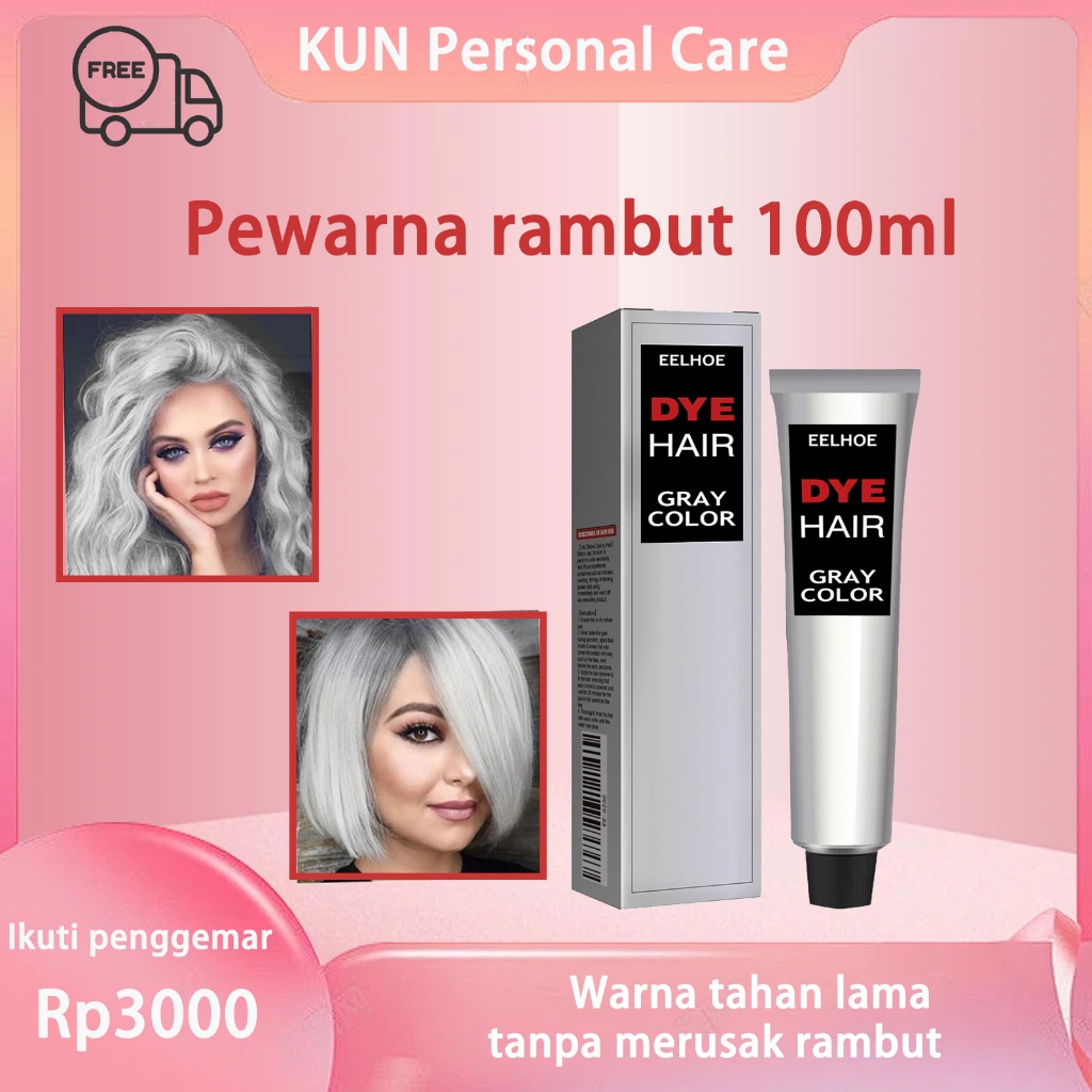 EELHOE  Fruity Hair Color Cream 100ml Herbal Cat Rambut Ash Brown Trendi Abu Abu Silver Cat Rambut C