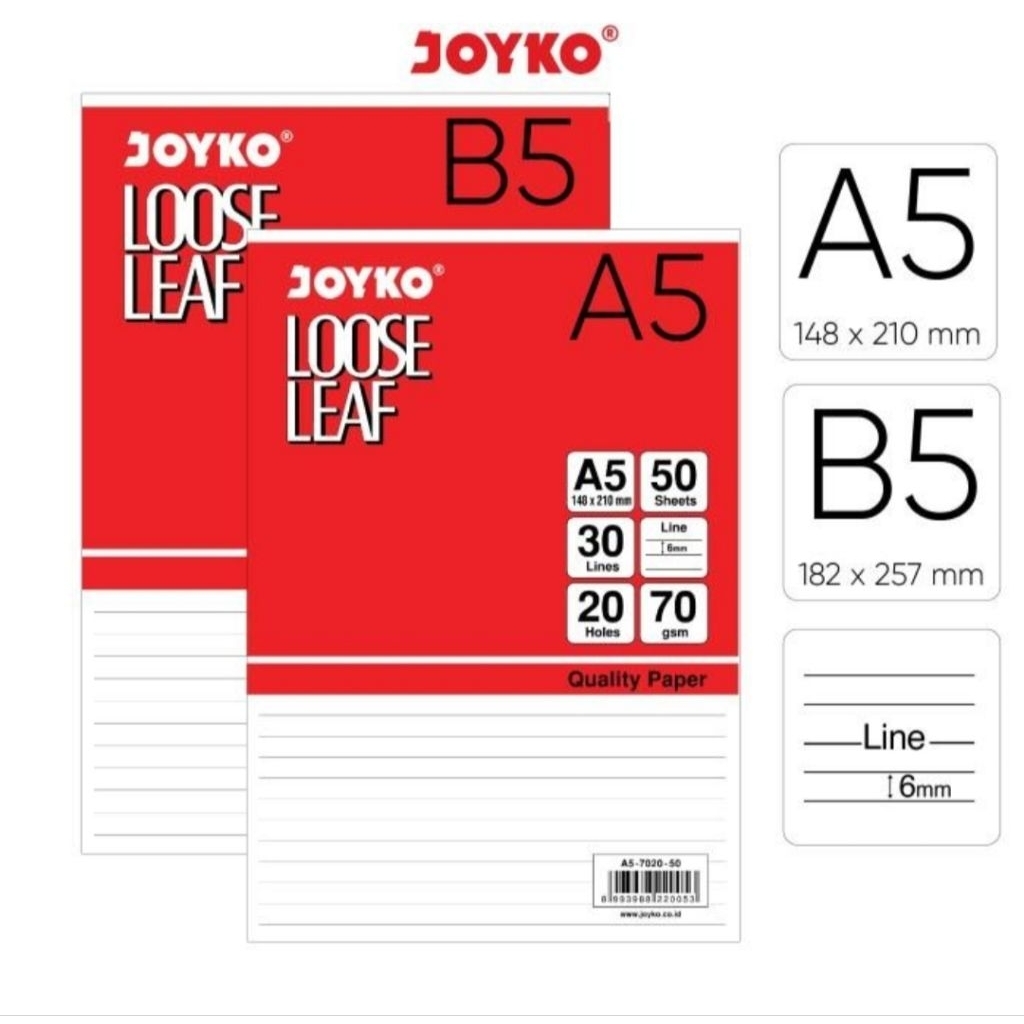 

Loose Leaf Kertas isi File Binder Joyko A5 - 100 Sheets / B5 - 100 Sheets.