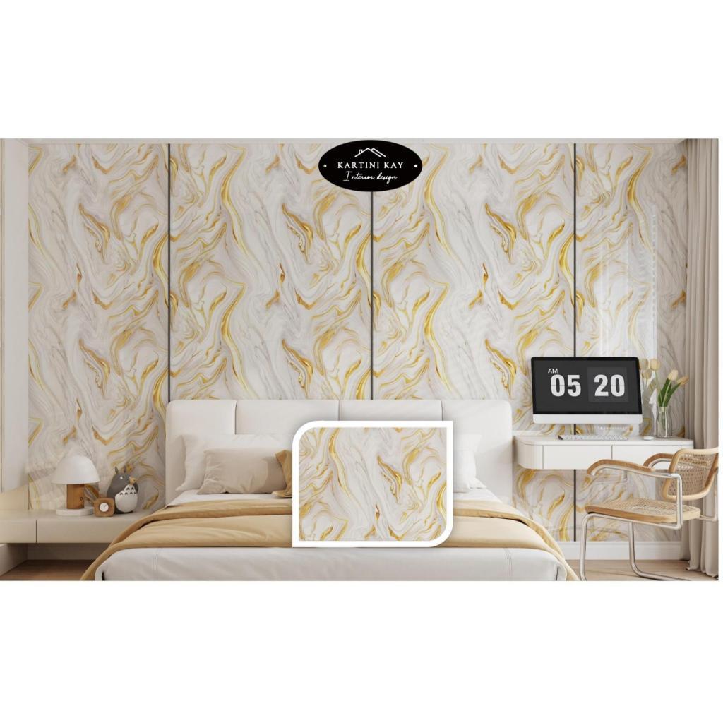 WALLPAPER DINDING MOTIF GRANIT ABSTRAK WARNA PUTIH GOLD/WALLPAPER DINDING PUTIH GOLD MODERN MEWAH/WA
