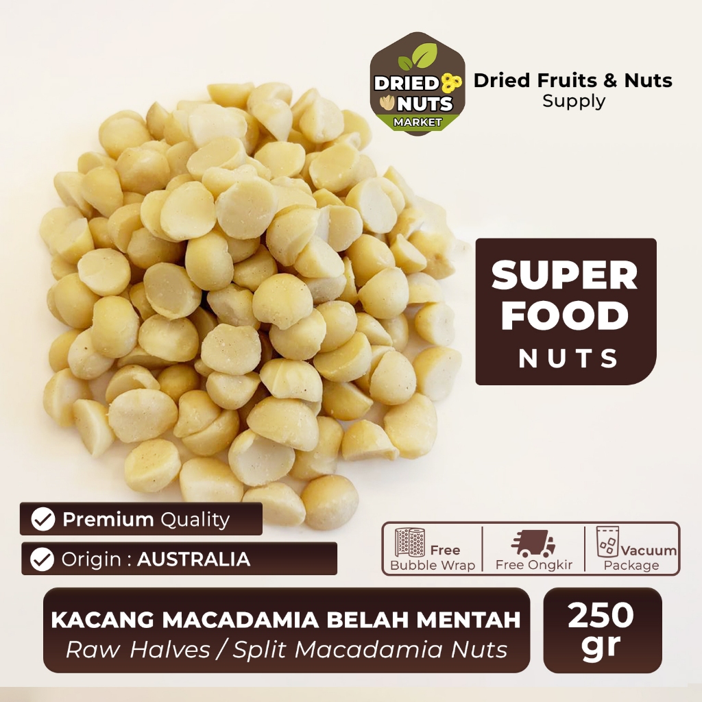 

Kacang Macadamia Belah Mentah 250gr | Raw Halves / Split Macadamia Nuts Australia