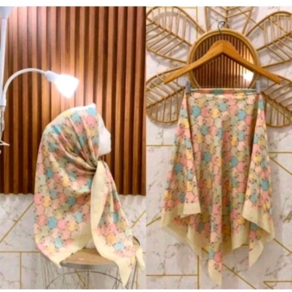 KERUDUNG SEGI EMPAT HIJAB MOTIF SUBLIME KODE 202 KUNING LEMON KOMBINASI