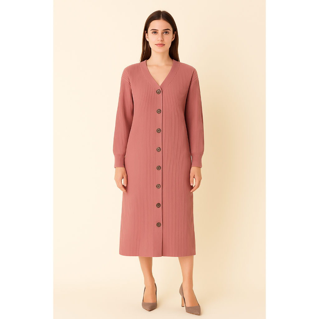 NAJWA LONG DRESS CARDIGAN | Cardigan Wanita Model Dress Full Kancing Depan | Bahan Rajut Halus All S