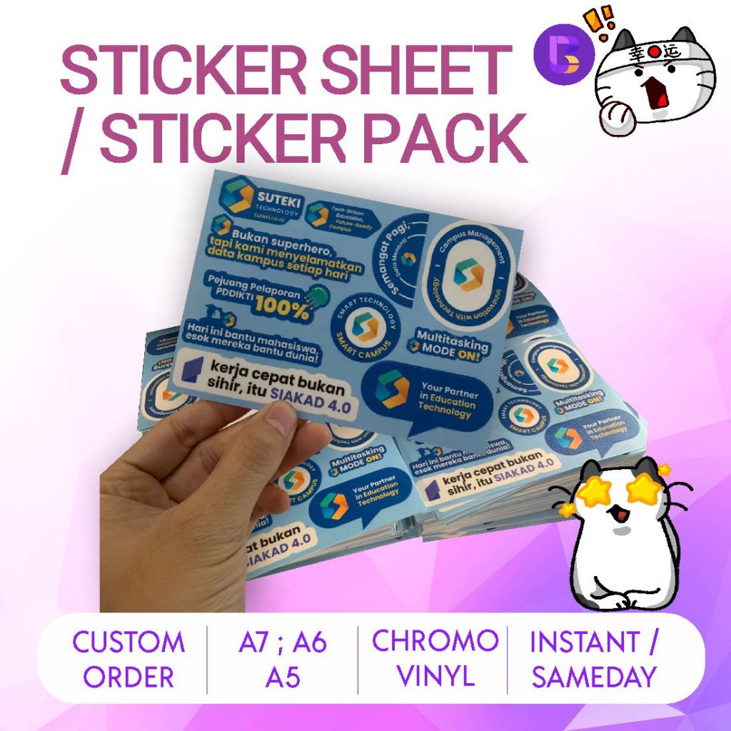 

Cetak Sticker Sheet Custom Ukuran A5, A6, atau A7 Murah Sudah cutting Design BEBAS