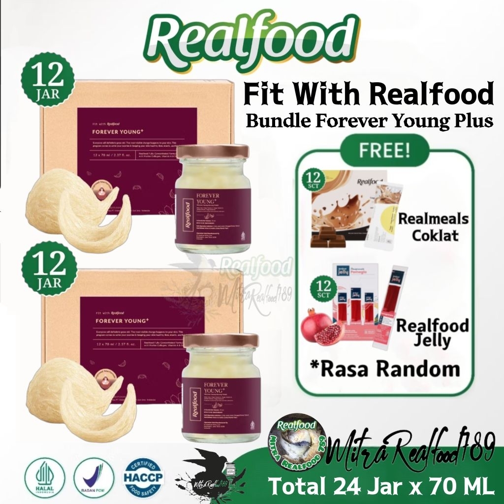 

Realfood Bundle Forever Young Plus 24 Jar Bonus Realmeals 12 Sct + Jelly 12 Sct ( Minuman Sarang Burung Walet )