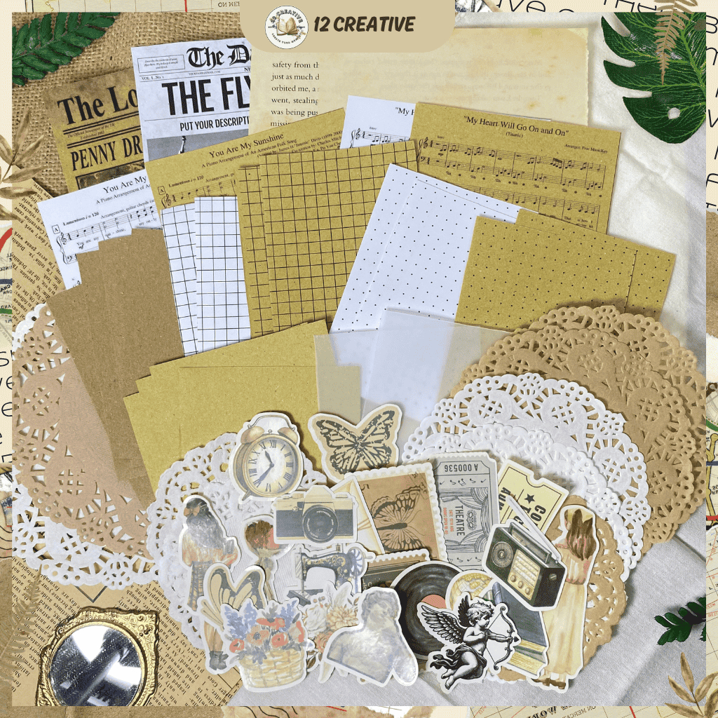 

[12 Creative] 59Pcs Journal Kit Scrapbook Vintage Sticker Dekorasi Diary Bujo Scrapbook Notebook