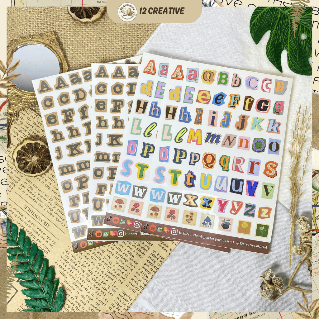 [12 Creative] Sticker Ransom Letter Aesthetic Huruf Alphabet Vintage untuk Scrapbook & Journal