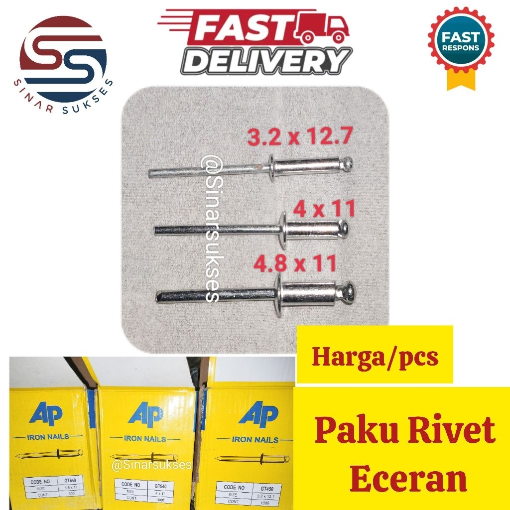 Paku Rivet Eceran/ Paku Rivet 2.4mm 3.2mm 4 mm 4.8 mm 5 mm/ Paku Rifet / Paku Ripet Knalpot Alumuniu