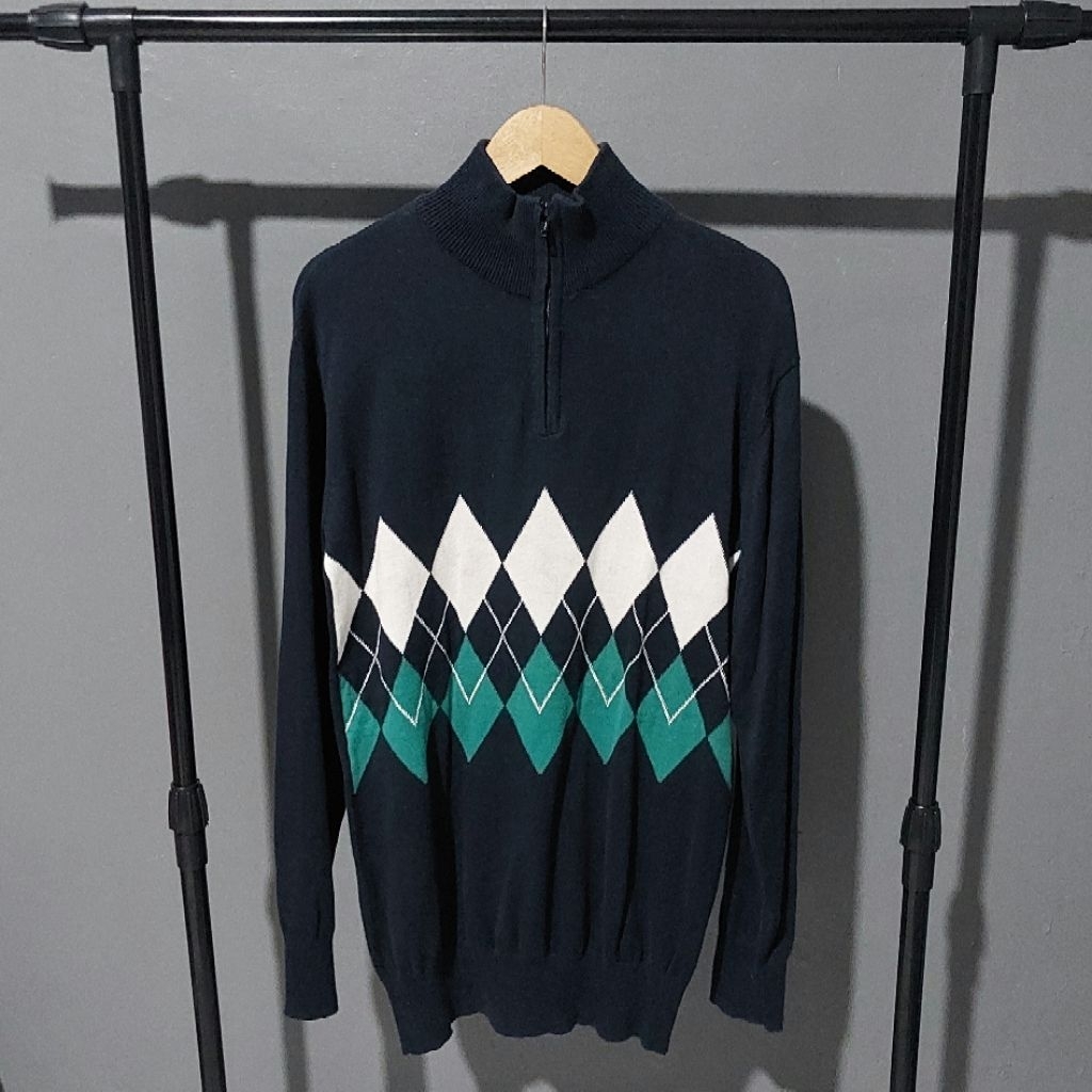 SWEATER RAJUT KNITWEAR GINGHAMBOX NAVY STRETCH