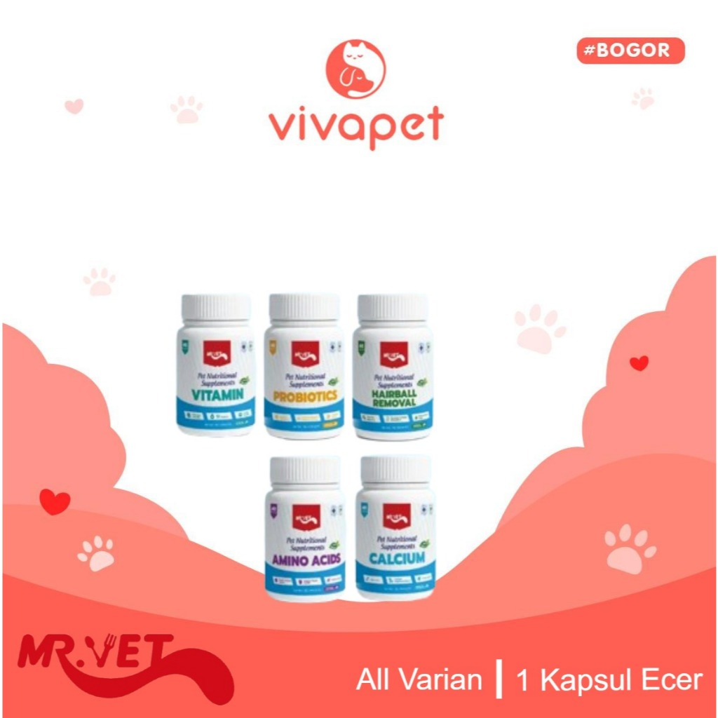 Mr.Vet Suplemen Nutrisi Hewan Peliharaan 1 KAPSUL ECER - Suplemen Calcium, Vitamin, Probiotik, Amino