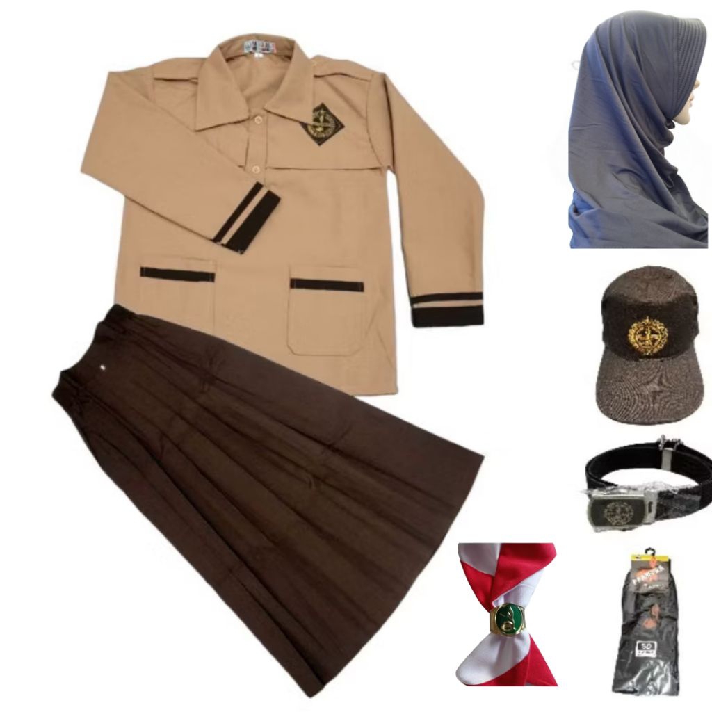 Seragam Sekolah lengkap Dasi Jilbab topi Anak SD Perempuan | Setelan Paket Seragam Baju Pramuka Siag