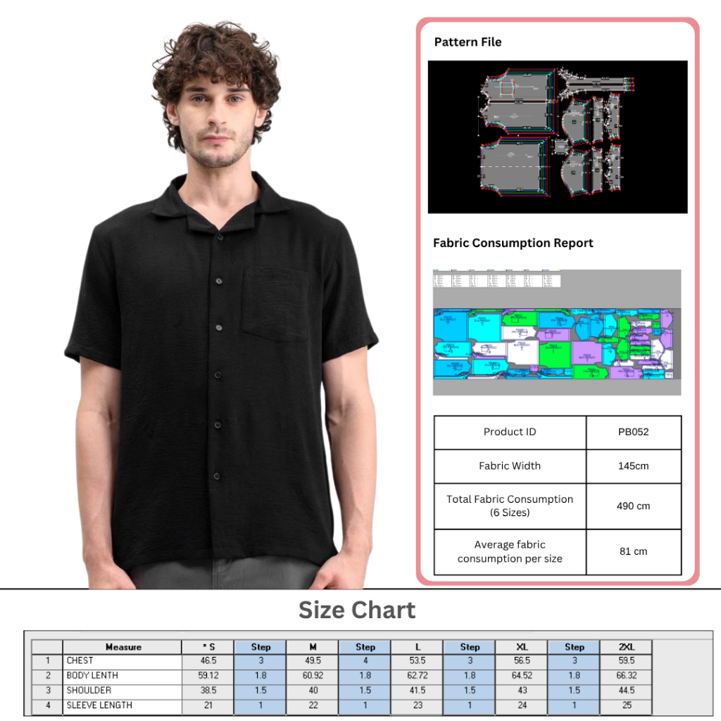 PB052 | Pola Jiplak | Pola Instan | Pola Baju | Kemeja | Tops | Polabook