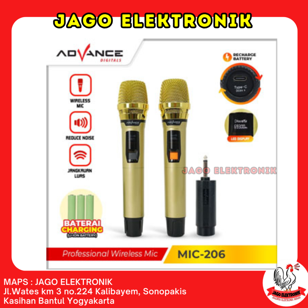 Mic Wireless Advance Baterai Cas Advance 206