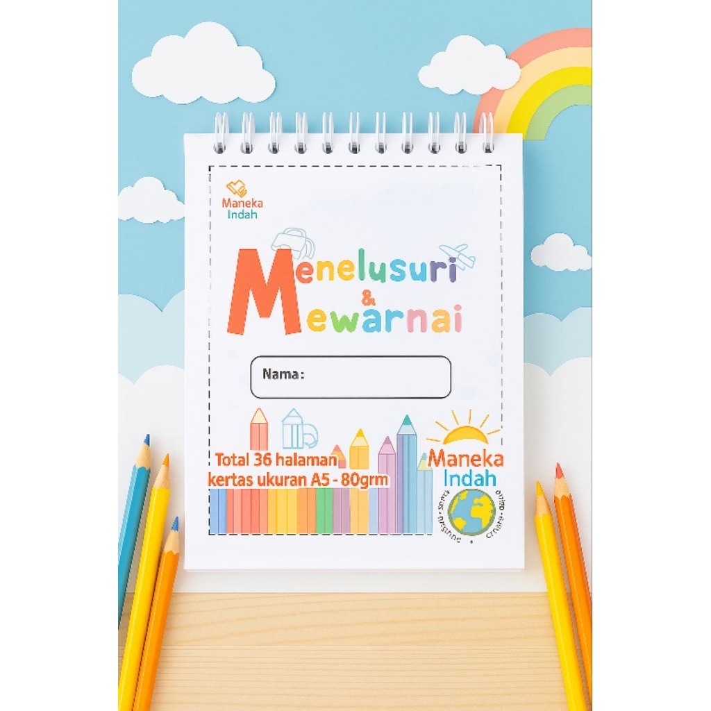 Buku Menelusuri & Mewarnai Anak | Worksheet Motorik Halus TK 2 3 4 5 Tahun | Tracing & Coloring