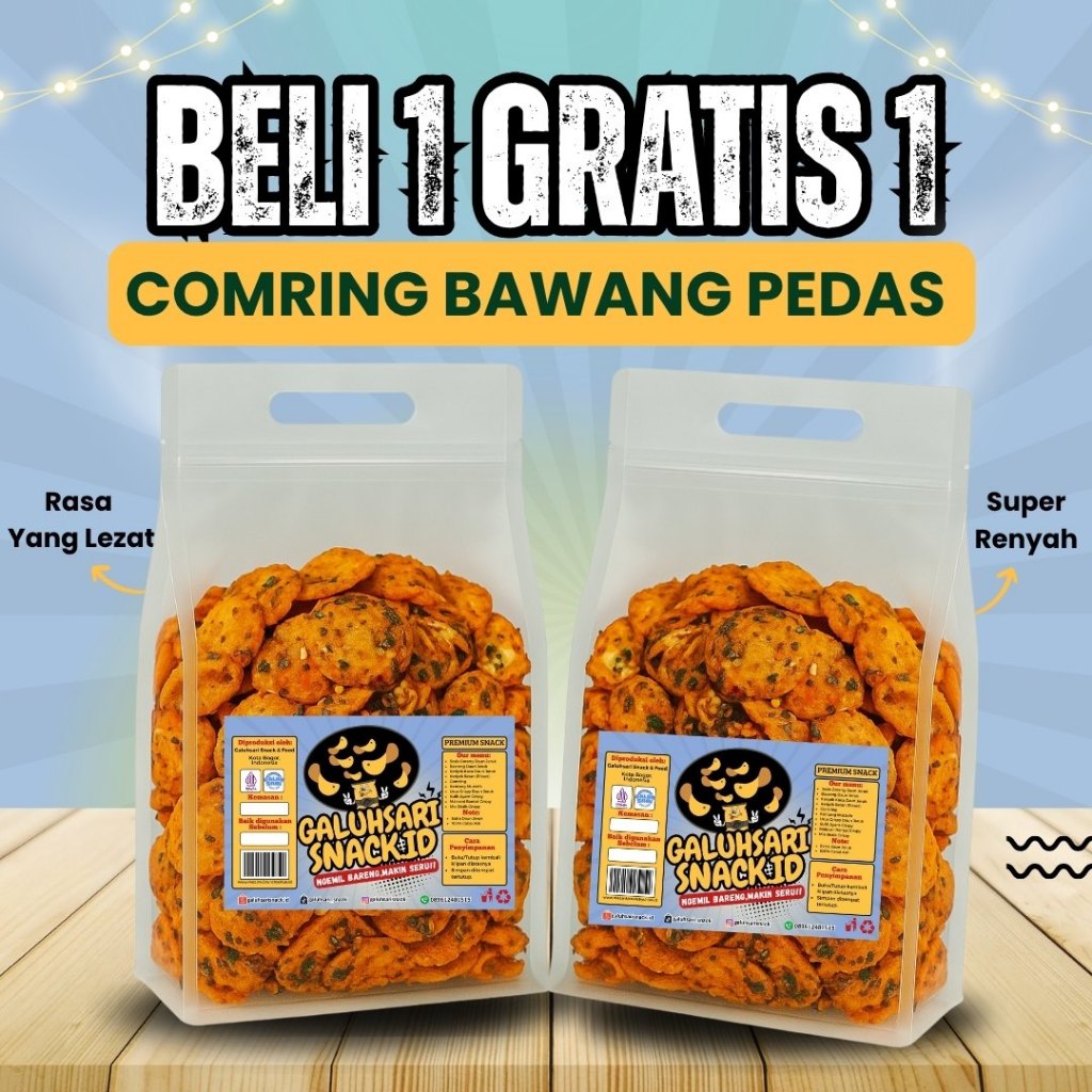 

BELI 1 GRATIS 1 - CEMILAN COMRING BAWANG PEDAS KILOAN RENYAH NIKMAT TANPA PENGAWET KERIPIK VIRAL
