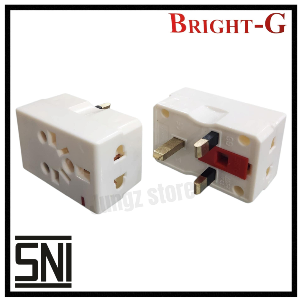 BRIGHT-G BG8307 Steker Colokan T Serbaguna Kaki 3 / Travel Adaptor Arab Singapura / Colokan Listrik 