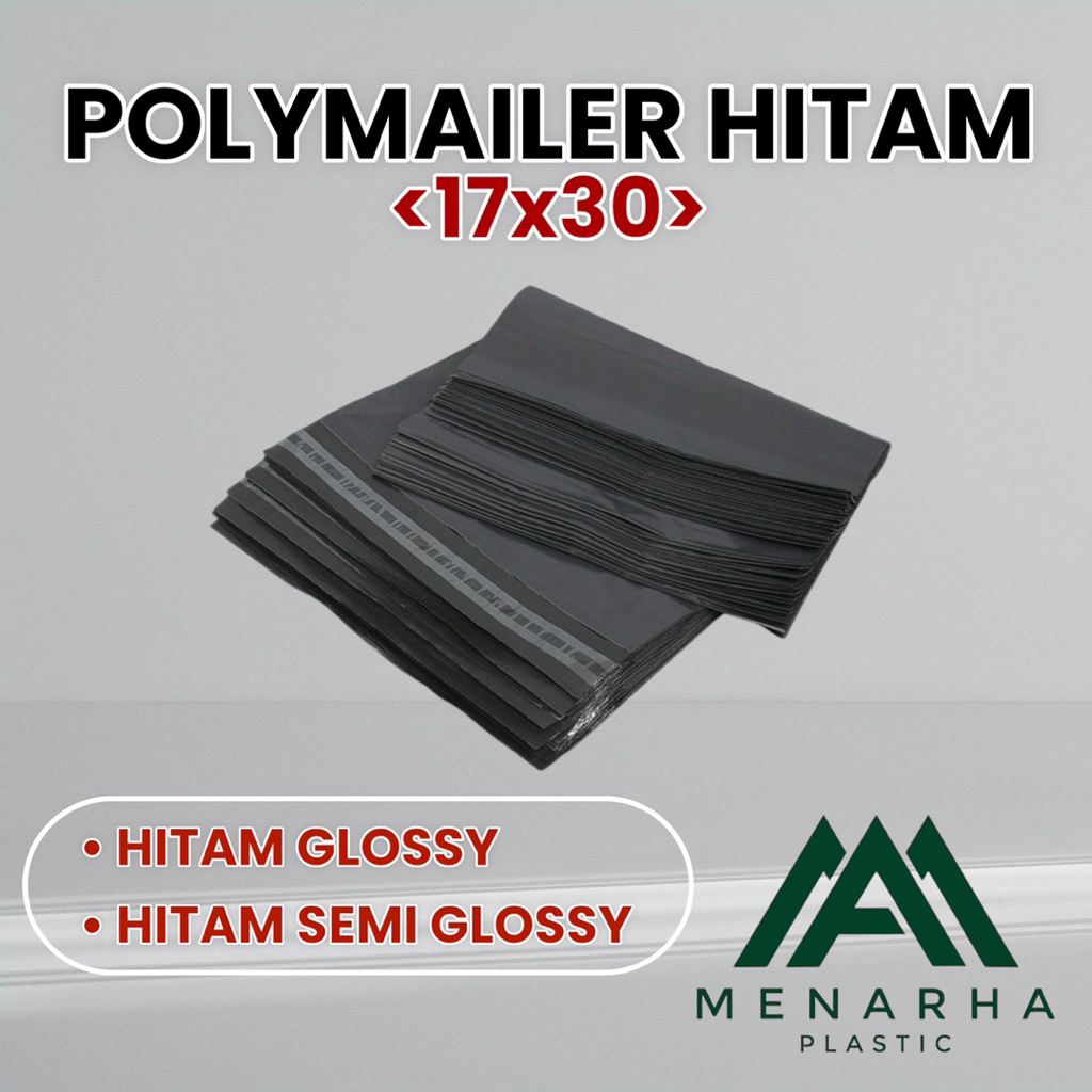 

Polymailer Hitam Glossy/ Semi Glossy Bahan Tebal & Kuat 17x30 (Packing Online Shop)