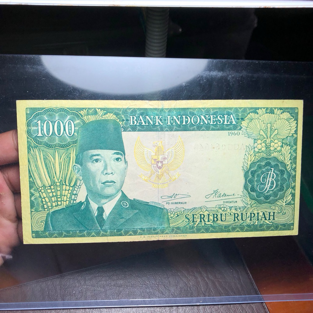 Uang Kuno 1000 Soekarno 1960 WM Kiri Kanan Langka dan Asli