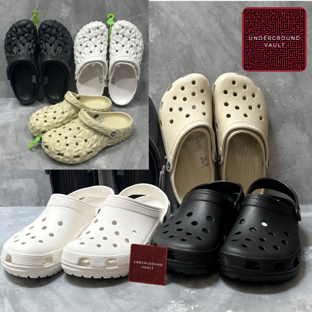 Sepatu Sendal Pria Crocs Classic White Black Navy Bone Putih Hitam Biru Tua Cream Krem Sandal Slide 