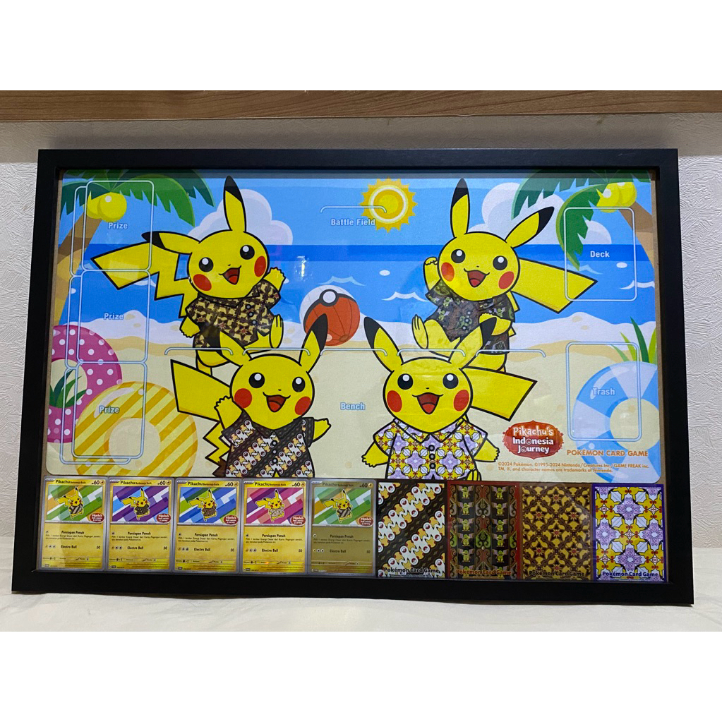 Pigura Pikachu Batik Set Playmat Pikachu Card TCG Sleeve Indonesia