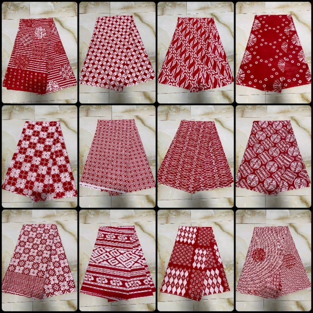 Kain Batik Katun Halus Primisima Printing Modern Pekalongan Warna Merah Putih