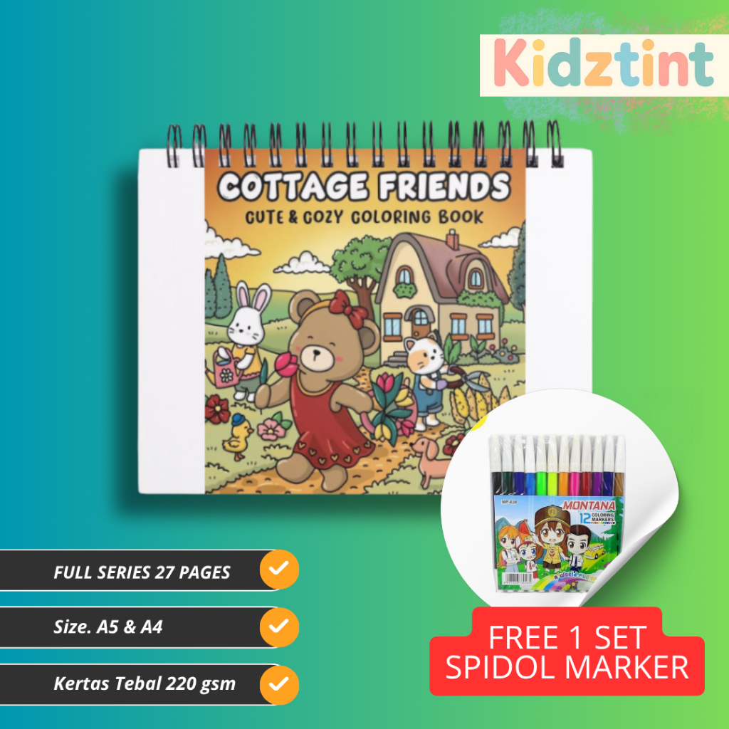 

[27 Pages] Cottage Friends Coloring Book - Buku Gambar Mewarnai - Free Spidol Marker