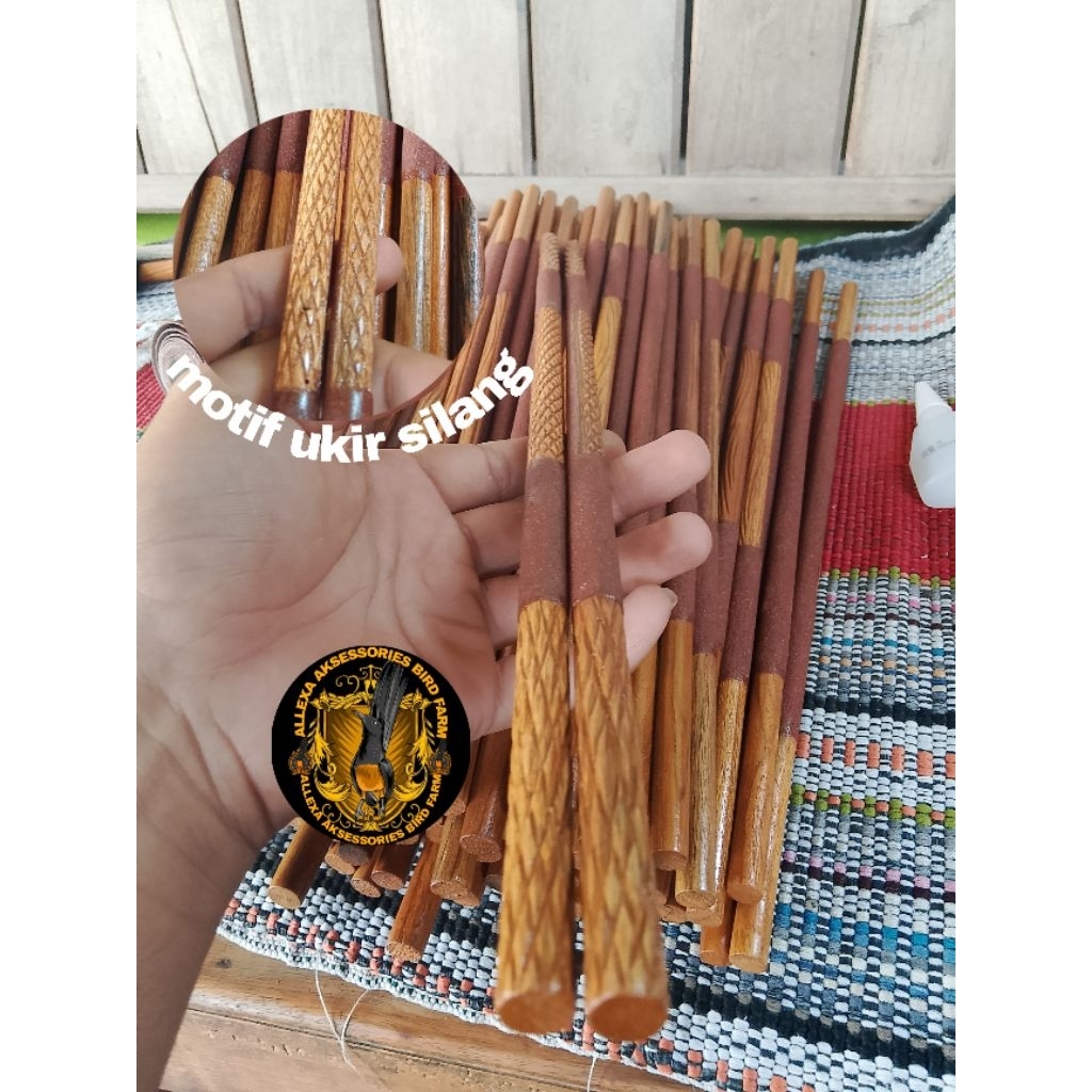 Tangkringan burung kenari amplas motif silang kayu jati premium