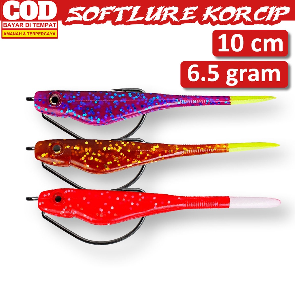 Softlure Dengan Mata Kail Korcip Wormhook Umpan Pancing Casting Toman Gabus