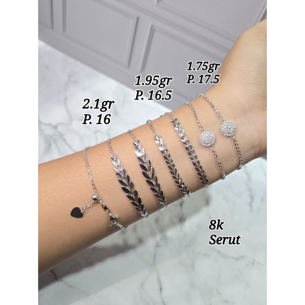 Gelang emas rantai daun reflecta solitaire mata full shimer mas putih