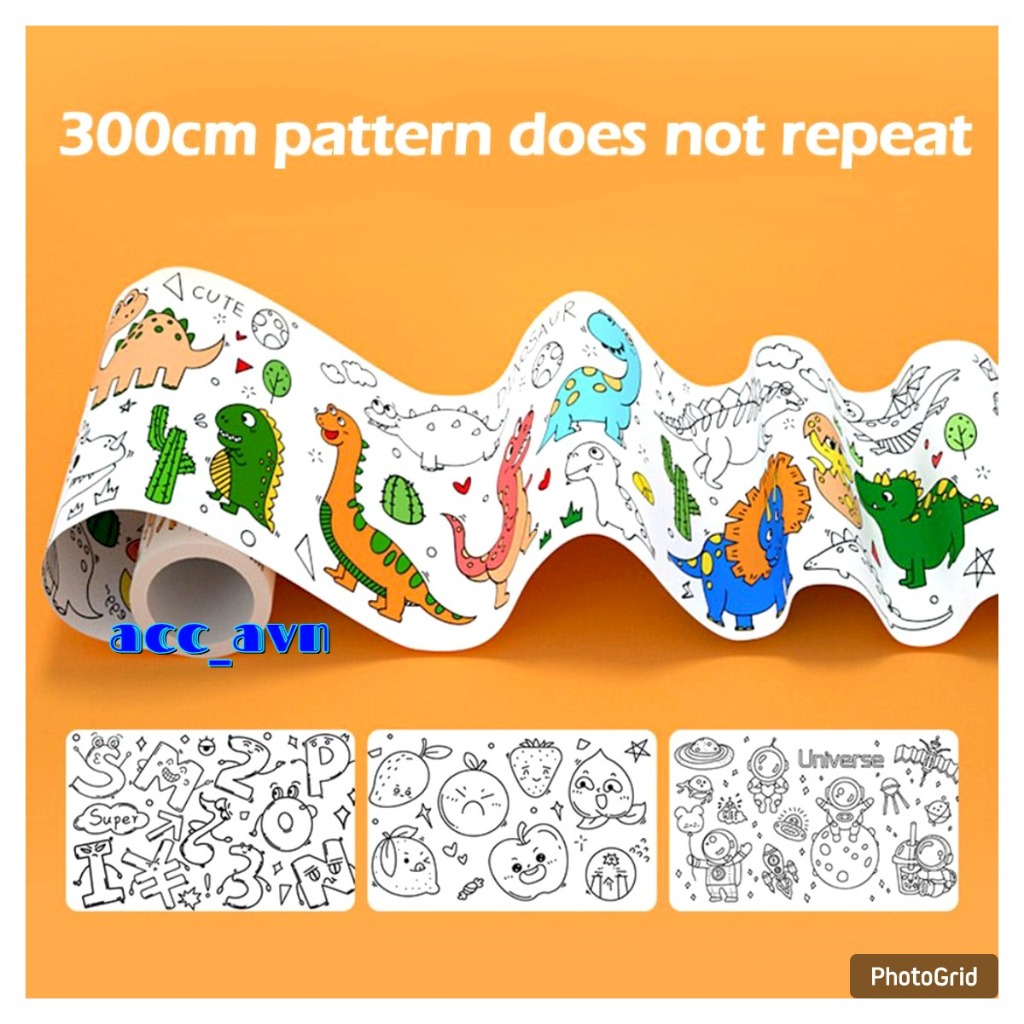 

KERTAS Mewarnai Tempel Dinding Drawing Paper Roll 300cm Dinosaurus AM-33 Multi-Color