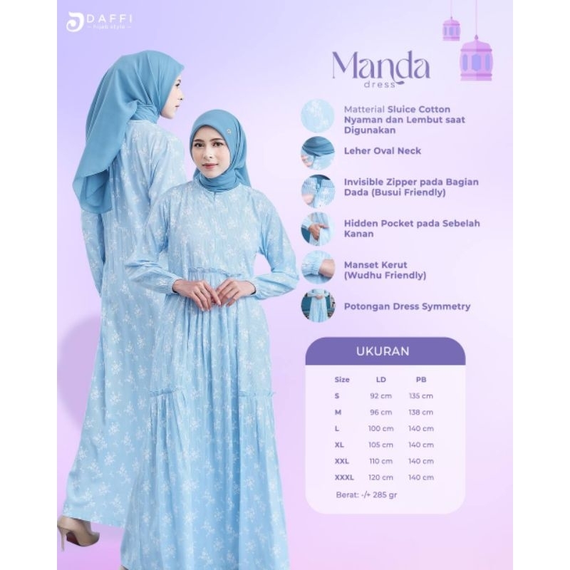 Dress Daffi Manda Series gamis busui friendly wudhu friendly ORI Daffi
