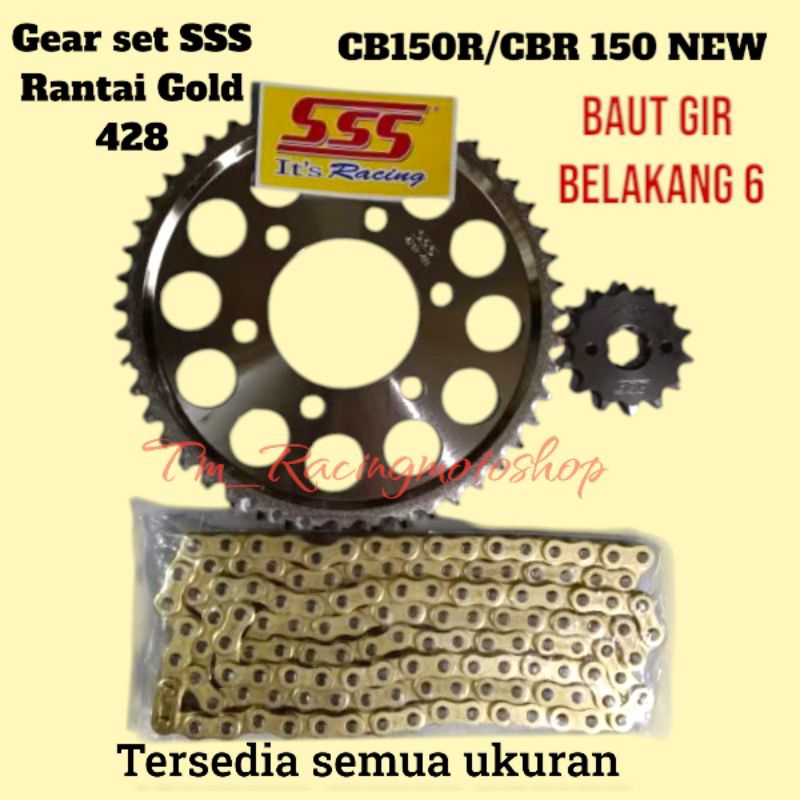 gear gir SSS 428 rantai gold Cb150r/Cbr 150 new  baut gir belakang 6