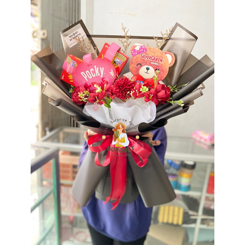 

BUKET COKLAT VALENTINE / BUKET BEAR COKLAT / KADO HADIAH ANNIVERSARY COKLAT BUNGA