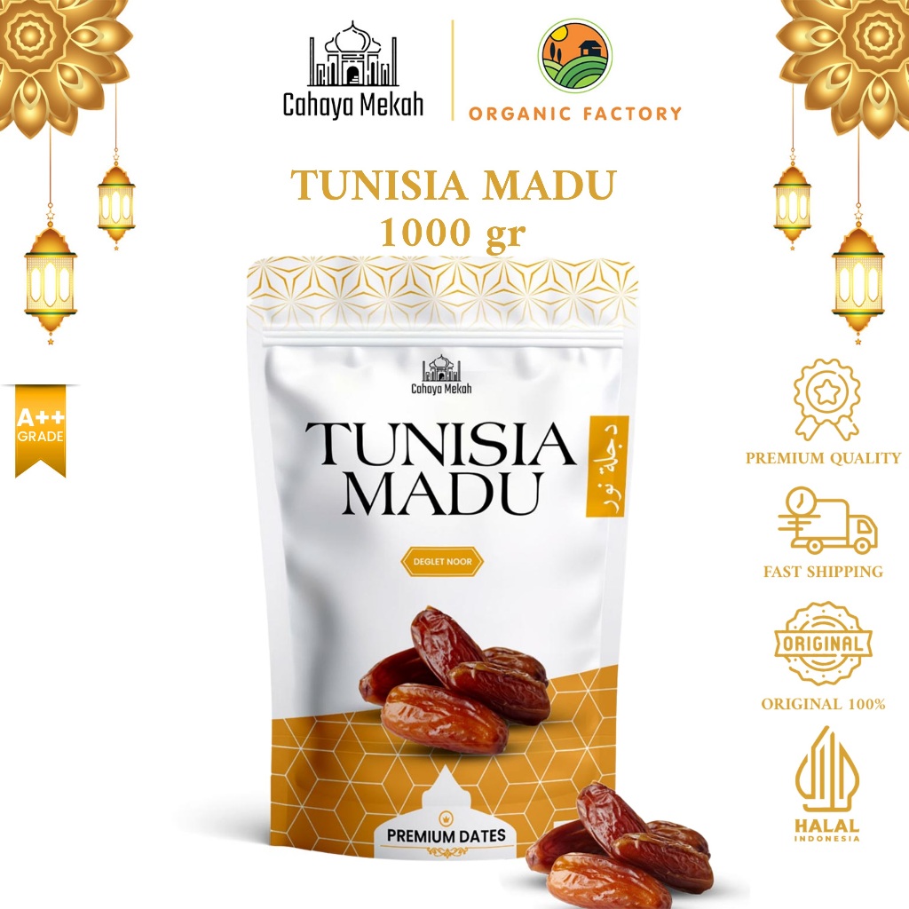 

Cahaya Mekah Kurma Tunisia Deglet Noor Pouch 1kg Premium Tunisia Tangkai Original High Quality