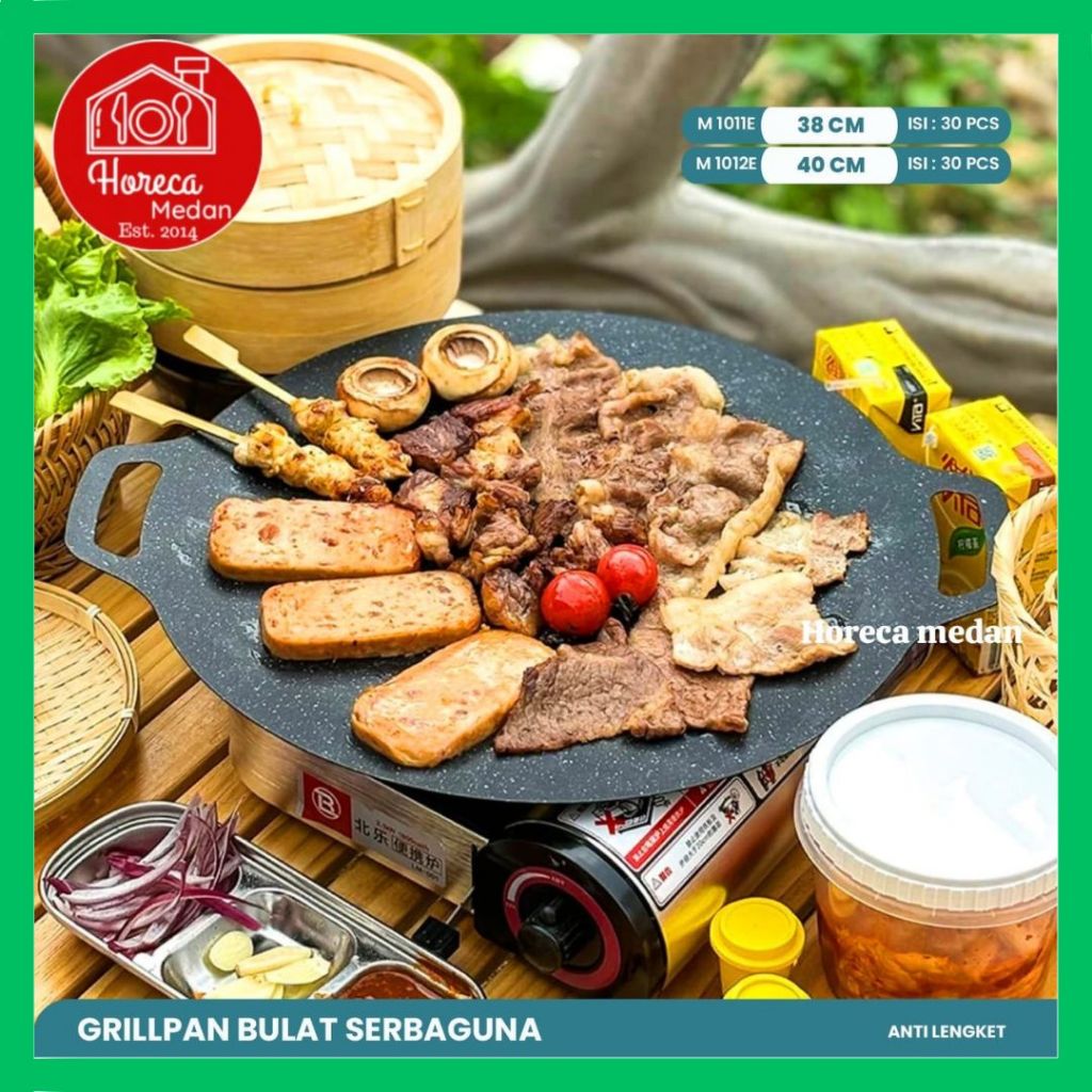 grill pan korean / Tempat panggangan bulat BBQ platter Piring/ panggangan anti lengket 32 34 36 38cm