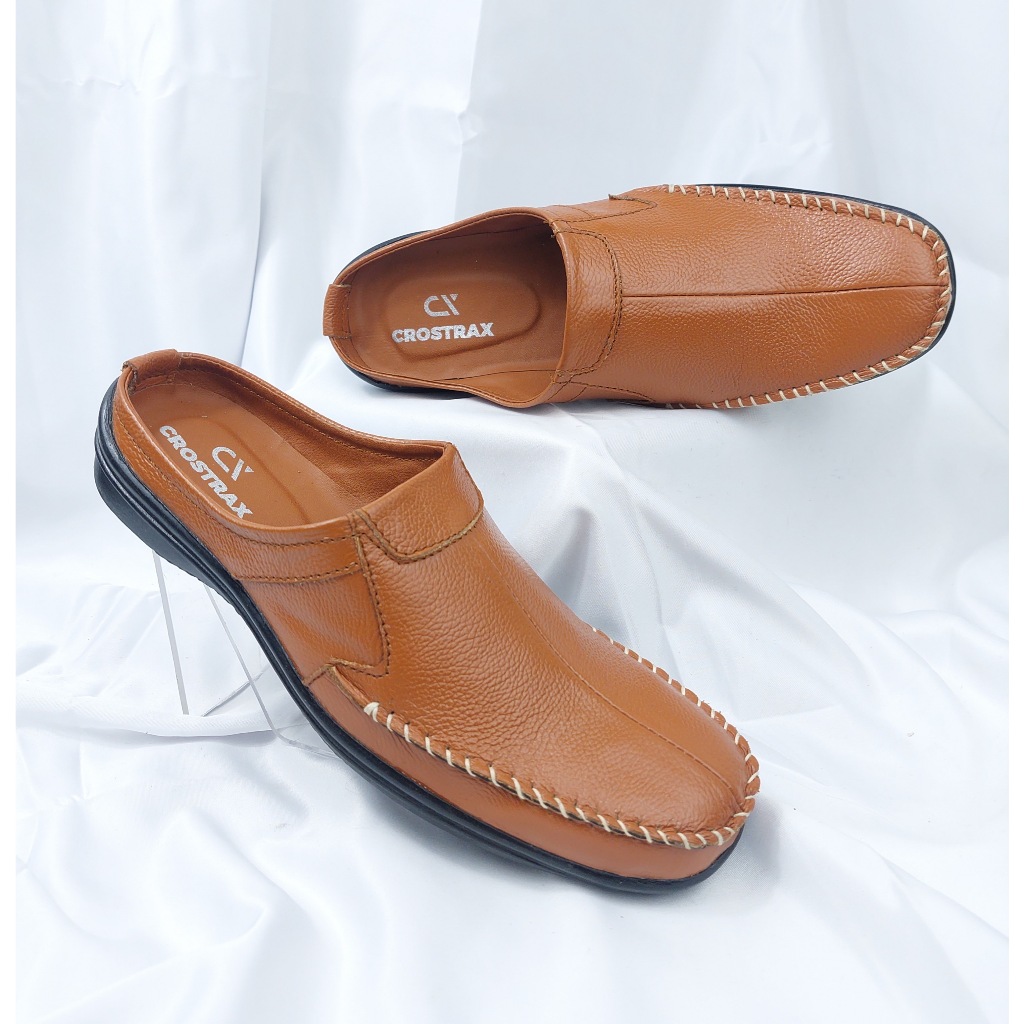 Sepatu Pria Model Selop Bustong Crostrax Kulit Asli / Sepatu Pesta /Sepatu Kuliah / Sepatu Santai / 