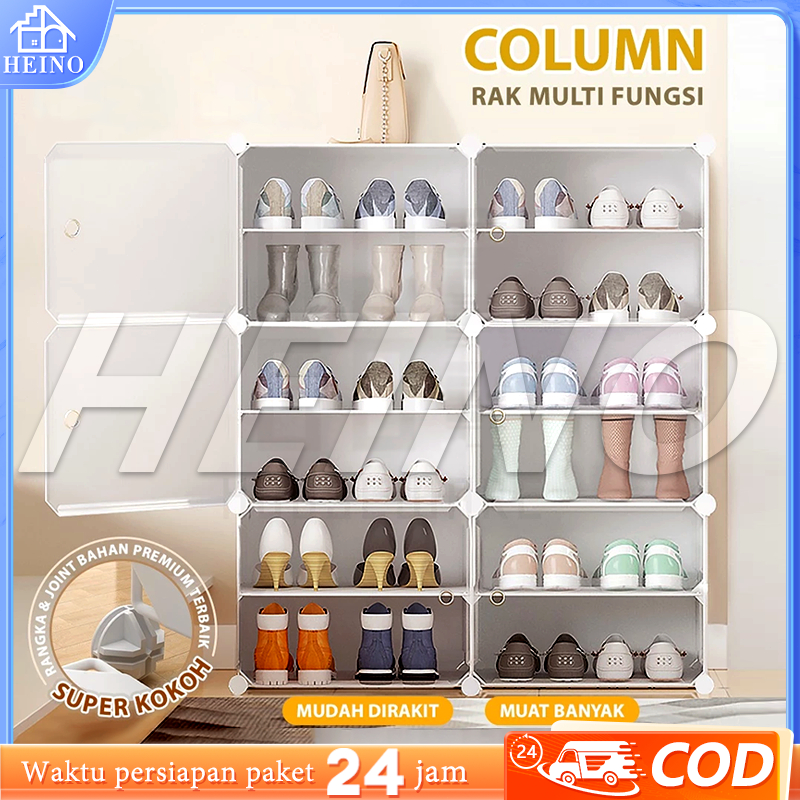 Rak Sepatu Tertutup 2 Rows 6 Layer Anti Debu/Lemari Sepatu Plastik Susun Serbaguna/Kotak Sepatu Tran