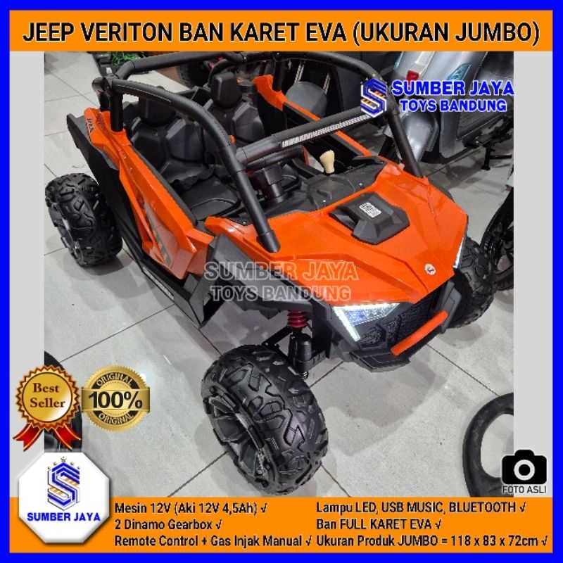 Mobil Aki Anak Jeep Veriton Ban Karet EVA Jumbo Jeep UTV 2 Anak 12V Bisa Remote SNI