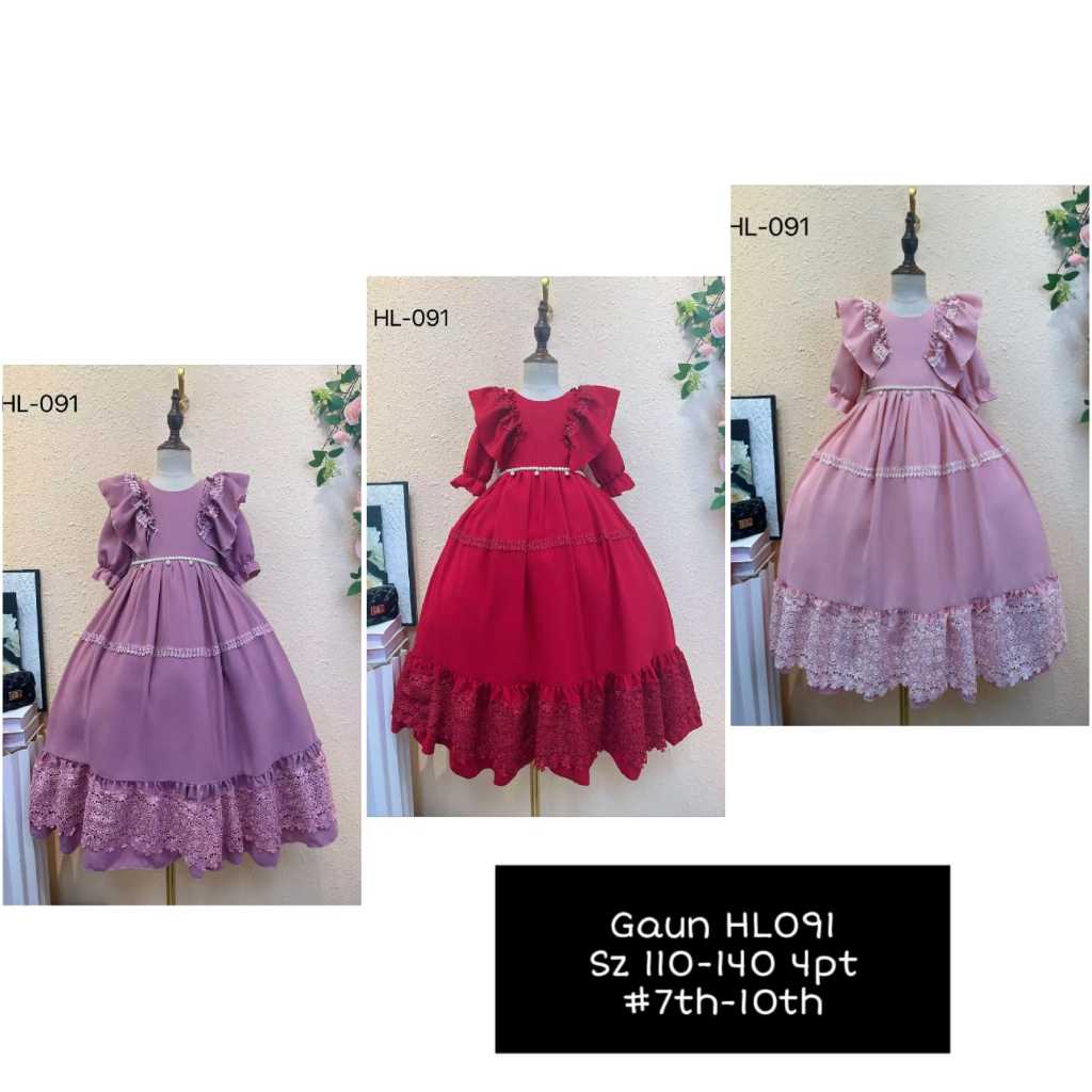 HL-091 Gaun Gamis Import BORDIR Anak Perempuan 7-10 Tahun