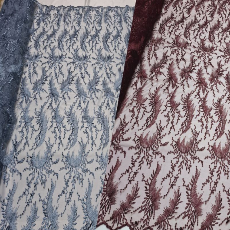 Kain tile bordir merak tebal/ tille kebaya bordiran terbaru