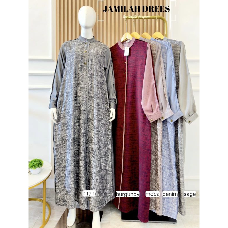 GAMIS LEBARAN WARNA BURGUNDY BAHAN KATUN JACGUARD